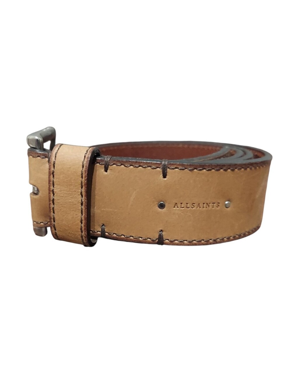 All Saints Mens Leather Belt W/ Silvertone Hardware Size 34 Gently Loved